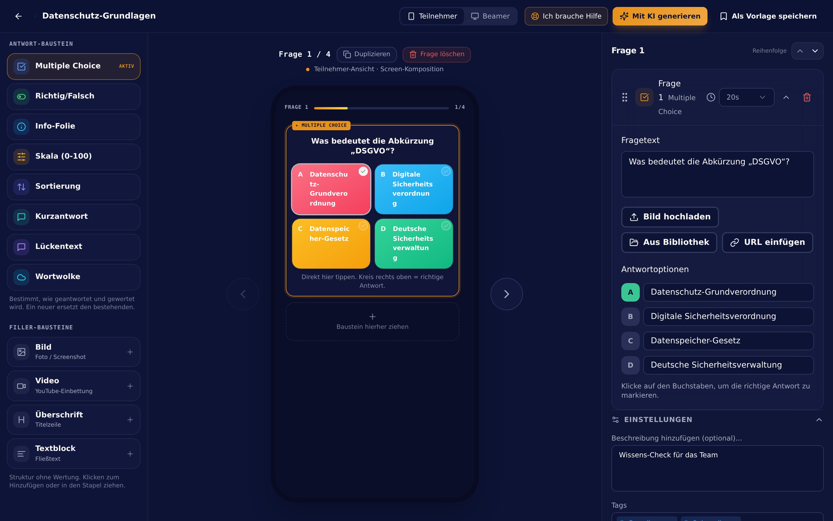 Fragetypen Screenshot
