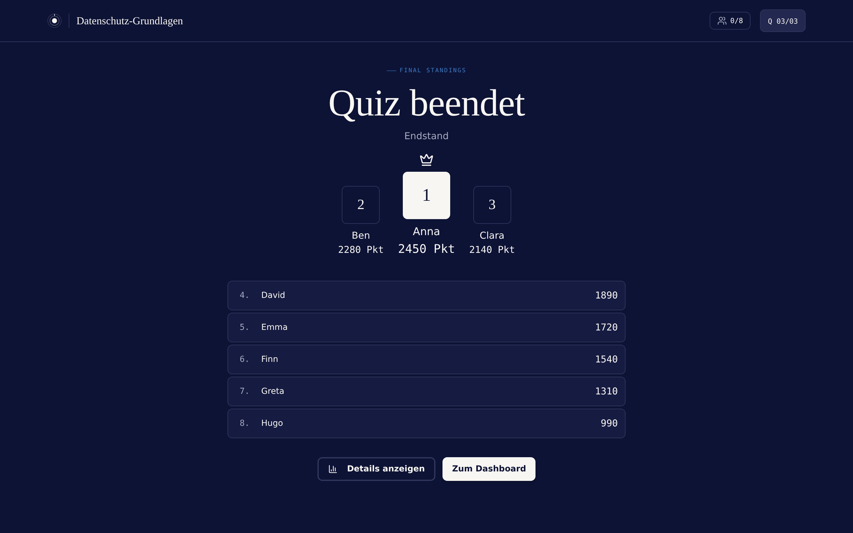 Live-Quiz mit Leaderboard